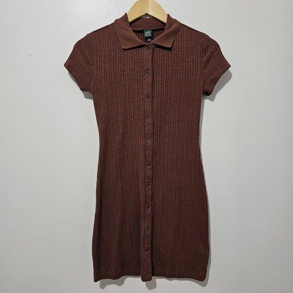Wild Fable - Dress Ribbed Collared Polo Button Down - Size XS - Brown - Picture 2 of 8